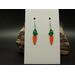 Machine embroidered orange carrot with a green top earrings. Silver hypoallergenic hooks.